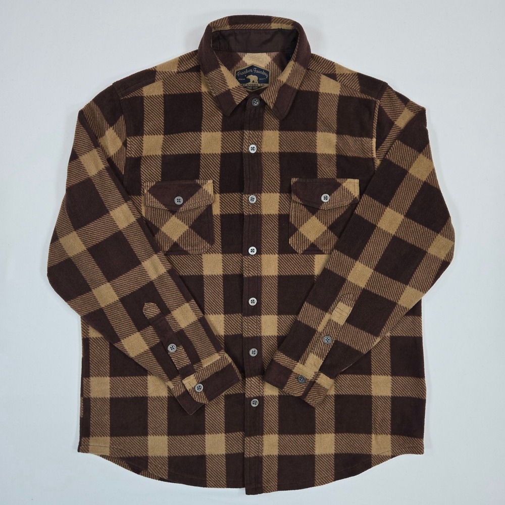 Freedom Foundry‎ Men Plaid Flannel Shirt L Brown Tan Cabin Lodge Workwear